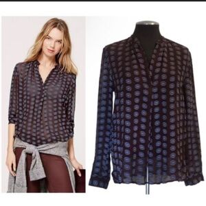 Loft Maroon Sheer Raised Print Button Down